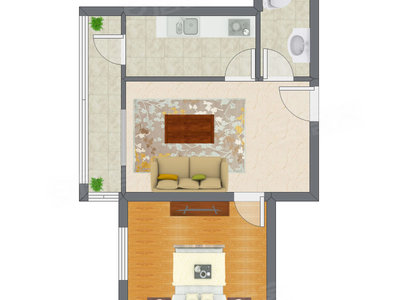 1室1厅 58.44平米户型图