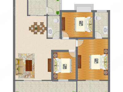 3室2厅 130.43平米户型图