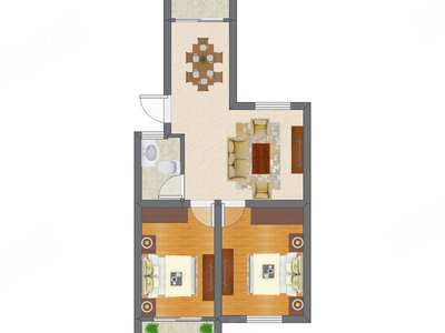 2室2厅 45.44平米户型图