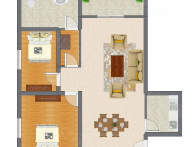 2室2厅 78.42平米户型图