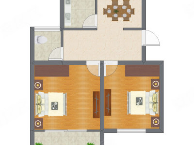 2室2厅 51.34平米户型图