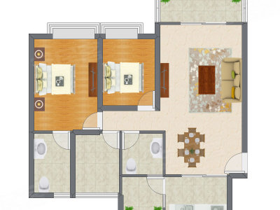 2室2厅 74.31平米户型图