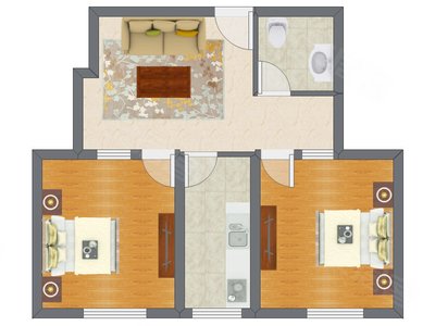 2室1厅 83.00平米