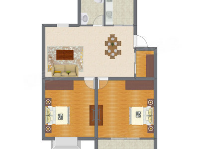 2室2厅 80.38平米户型图