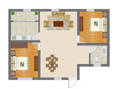 2室2厅 61.34平米户型图