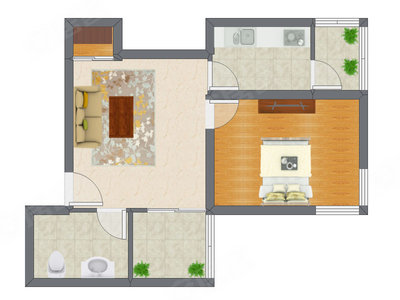1室1厅 66.03平米户型图