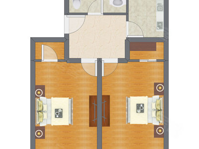 2室1厅 67.16平米户型图