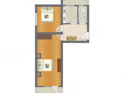 2室1厅 60.71平米户型图