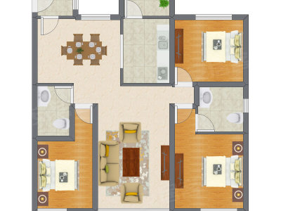 3室2厅 129.28平米