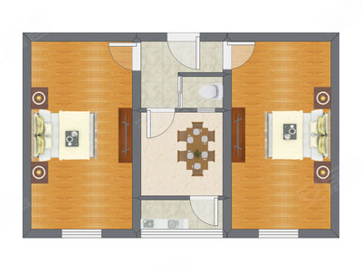 2室1厅 64.22平米户型图