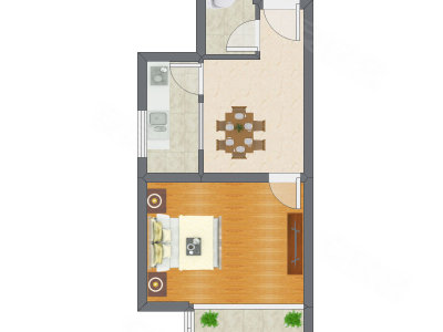 1室1厅 45.96平米户型图