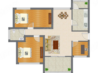 2室2厅 98.40平米户型图