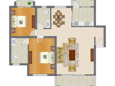 2室2厅 123.77平米户型图