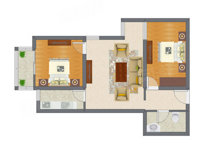 2室1厅 84.58平米户型图