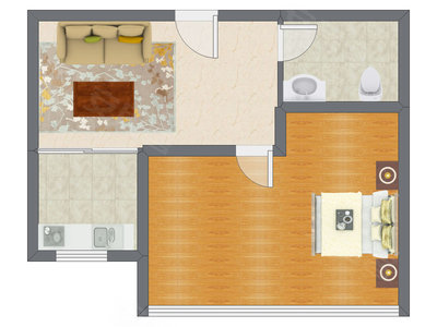 1室1厅 51.59平米户型图