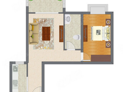 1室1厅 38.00平米户型图