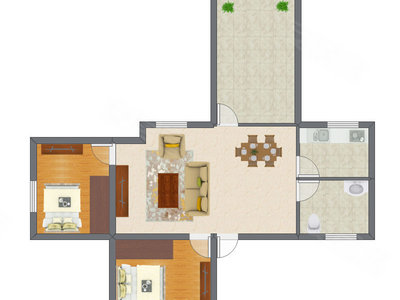 2室1厅 69.77平米