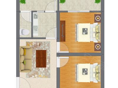2室1厅 49.52平米户型图