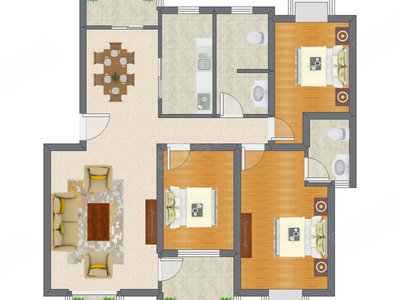 3室2厅 126.61平米户型图