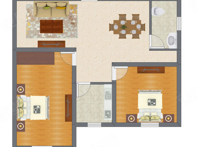 2室2厅 65.44平米户型图
