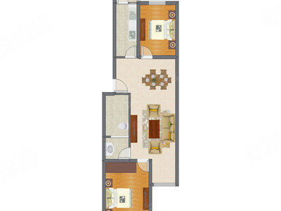 2室2厅 64.41平米户型图