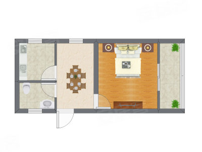 1室1厅 38.30平米户型图