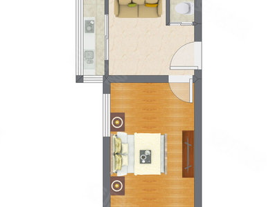 1室1厅 32.83平米户型图