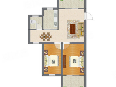2室2厅 95.30平米户型图