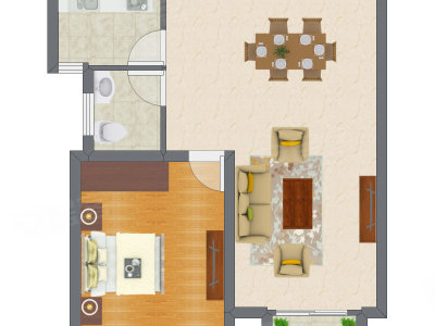 1室1厅 48.89平米户型图