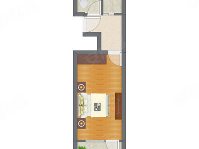 1室1厅 36.34平米户型图