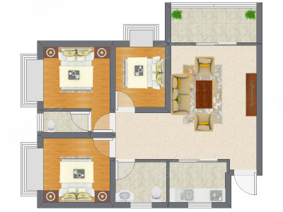 3室2厅 92.00平米户型图