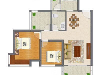 2室2厅 59.45平米户型图
