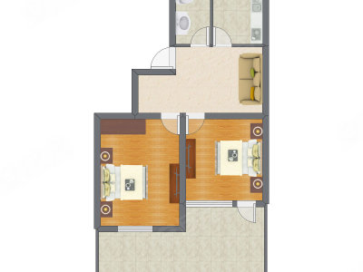 2室1厅 64.76平米