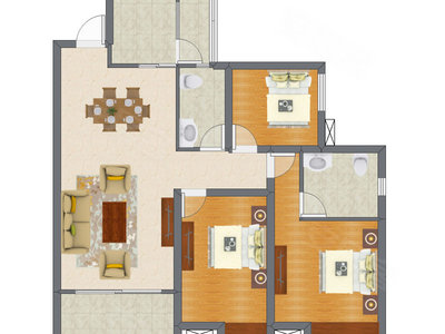 3室2厅 91.00平米户型图