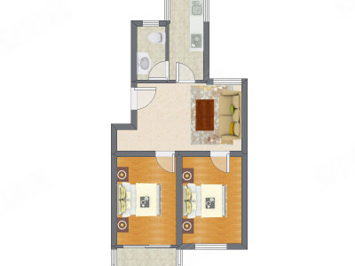 2室1厅 64.24平米户型图