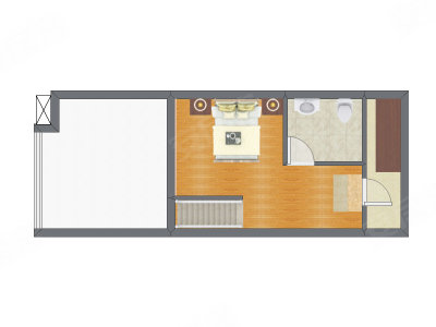 1室2厅 34.87平米户型图