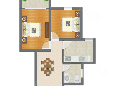 2室1厅 64.08平米户型图