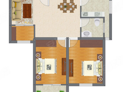 2室2厅 57.50平米户型图