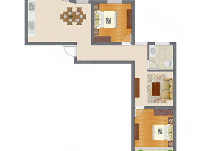 2室2厅 61.70平米户型图