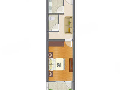 1室1厅 44.18平米户型图