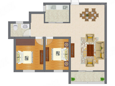 2室2厅 84.12平米户型图