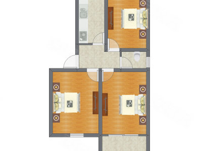 3室1厅 67.22平米户型图