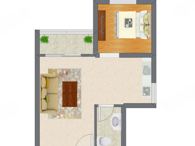 1室1厅 53.16平米户型图