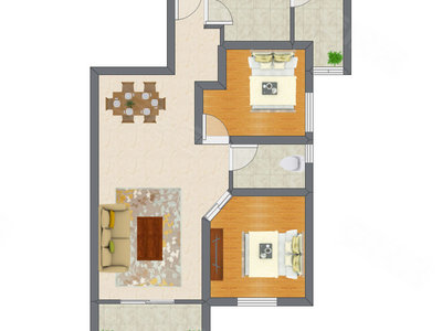 2室2厅 83.50平米户型图