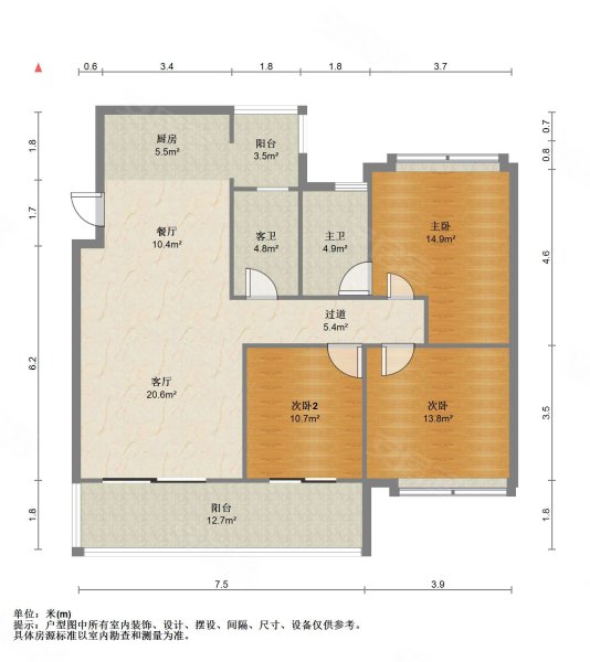 漓江锦府3室2厅2卫109㎡南北82万