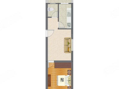 1室1厅 57.89平米户型图