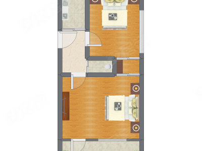 2室1厅 50.59平米