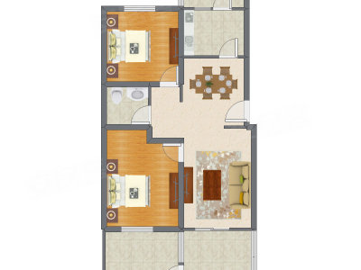 2室2厅 89.43平米户型图