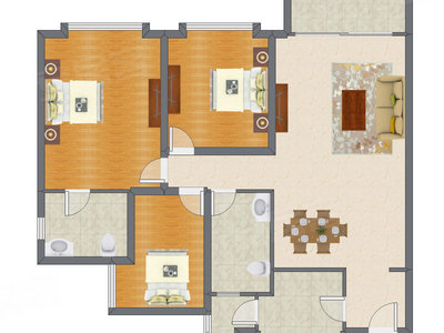 3室2厅 126.39平米户型图