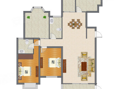 2室2厅 117.35平米户型图